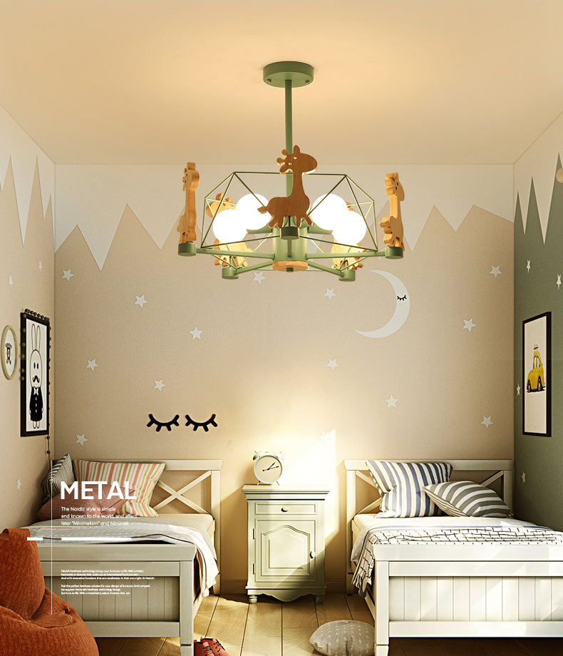 Metal Giraffe Pendant Light Kit Nordic Style Ceiling Chandelier for Kids Bedroom