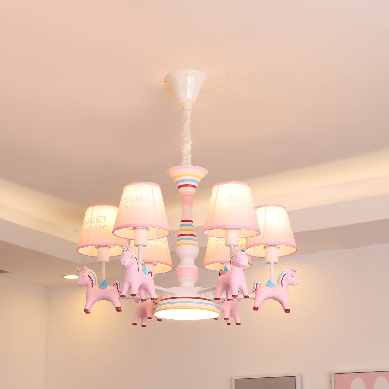 Nordic-Style Carousel Pendant Light Fixture Metal kids Bedroom Chandelier Lighting in Pink