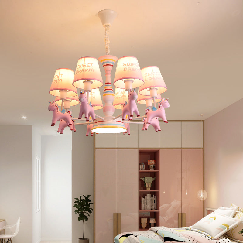 Nordic-Style Carousel Pendant Light Fixture Metal kids Bedroom Chandelier Lighting in Pink