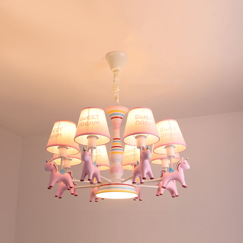 Nordic-Style Carousel Pendant Light Fixture Metal kids Bedroom Chandelier Lighting in Pink