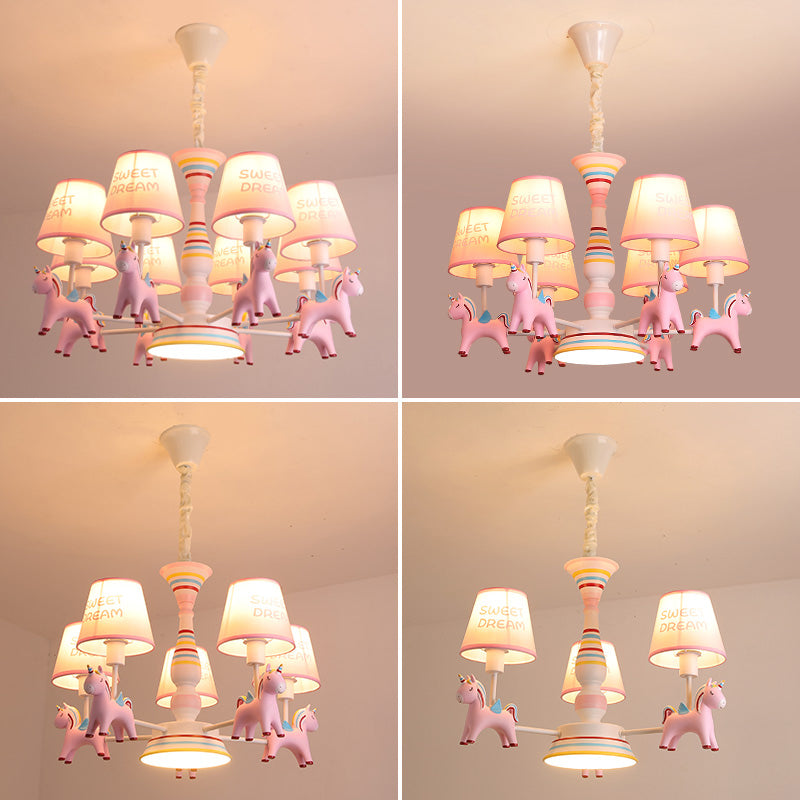 Nordic-Style Carousel Pendant Light Fixture Metal kids Bedroom Chandelier Lighting in Pink