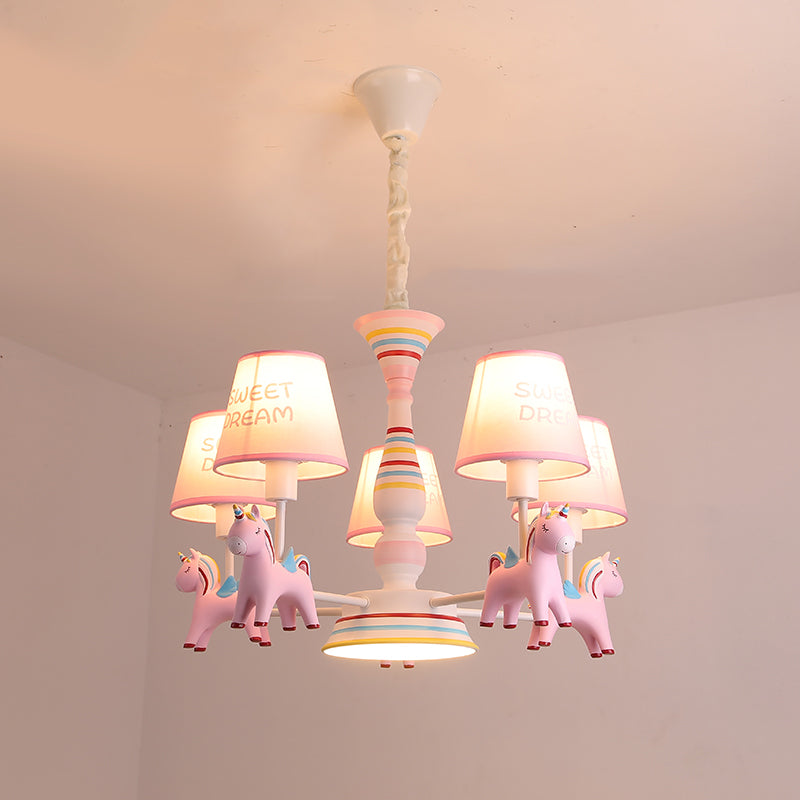 Nordic-Style Carousel Pendant Light Fixture Metal kids Bedroom Chandelier Lighting in Pink