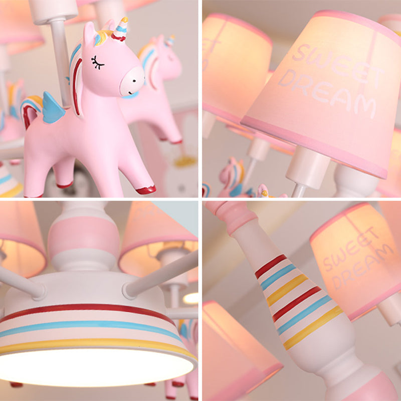 Nordic-Style Carousel Pendant Light Fixture Metal kids Bedroom Chandelier Lighting in Pink