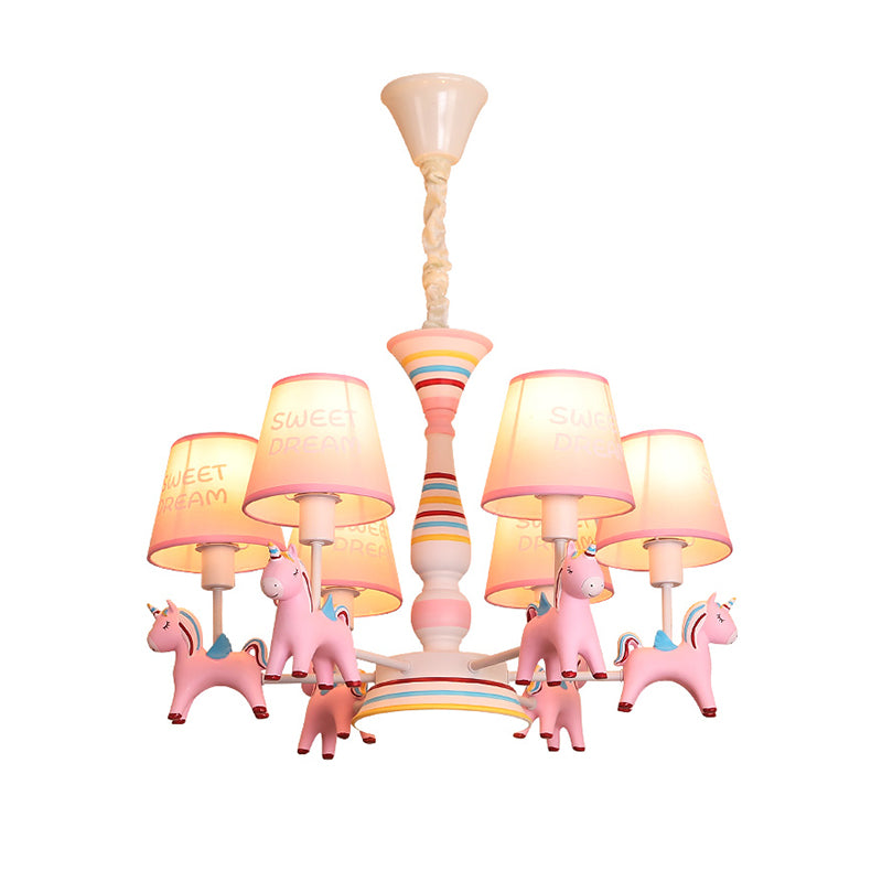 Nordic-Style Carousel Pendant Light Fixture Metal kids Bedroom Chandelier Lighting in Pink