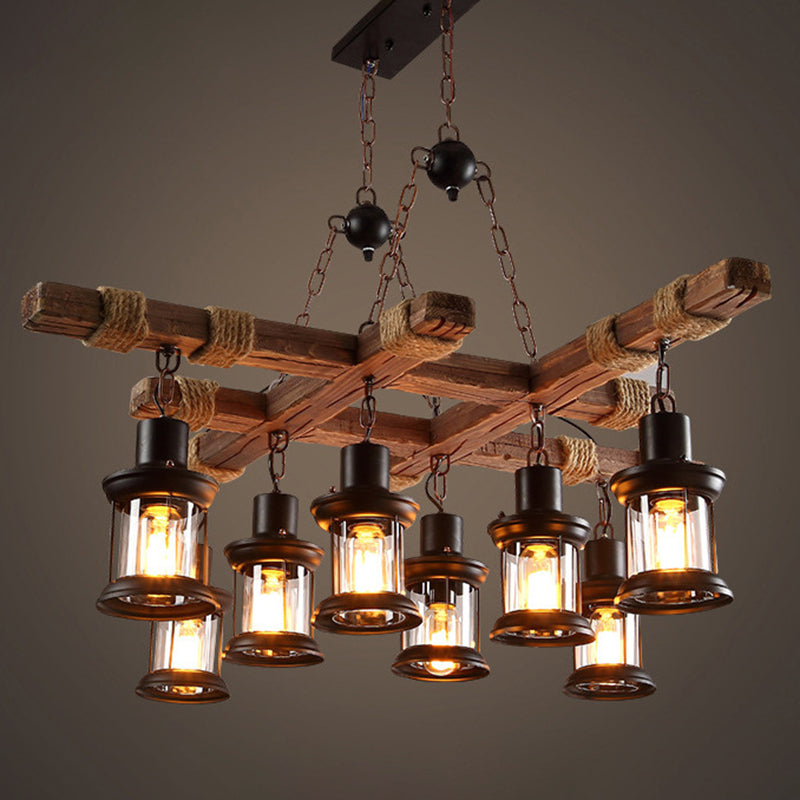 Chandelier Lighting Fixture Coastal Shaded Wood Ceiling Pendant Chandelier in Black