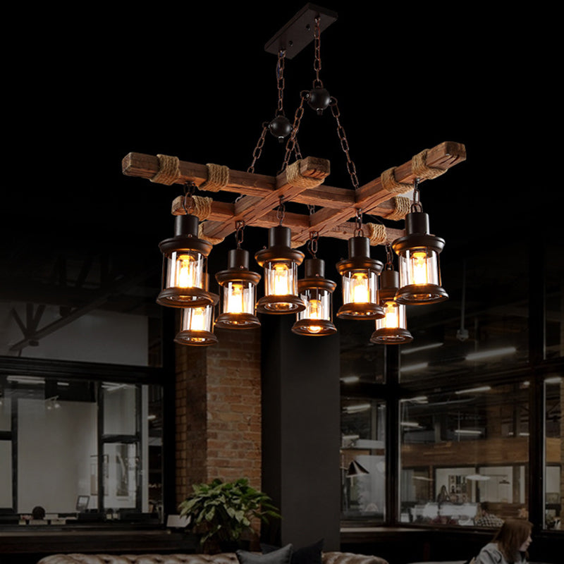 Chandelier Lighting Fixture Coastal Shaded Wood Ceiling Pendant Chandelier in Black