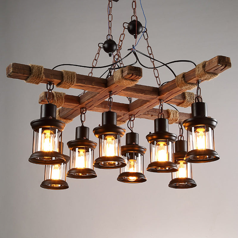 Chandelier Lighting Fixture Coastal Shaded Wood Ceiling Pendant Chandelier in Black