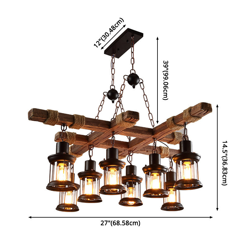 Chandelier Lighting Fixture Coastal Shaded Wood Ceiling Pendant Chandelier in Black