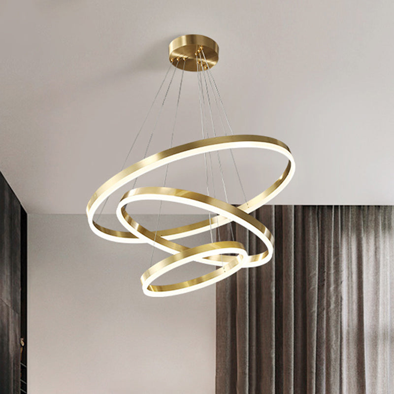 Metal Circles Chandelier Hanging Light Fixture Simple LED Hanging Fixture in Gold