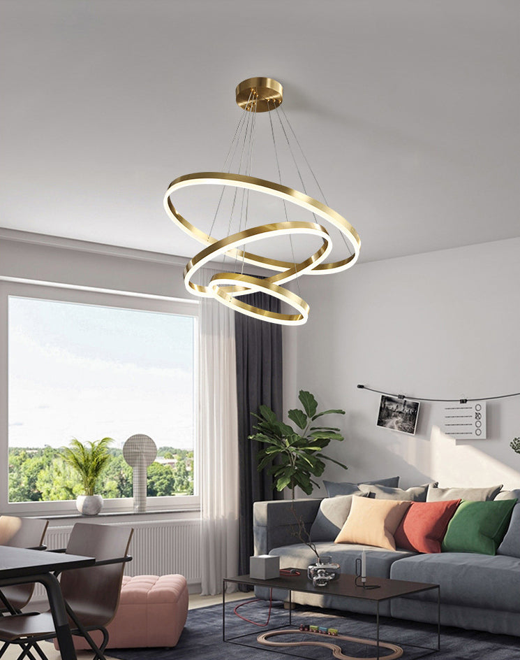 Metal Circles Chandelier Hanging Light Fixture Simple LED Hanging Fixture in Gold