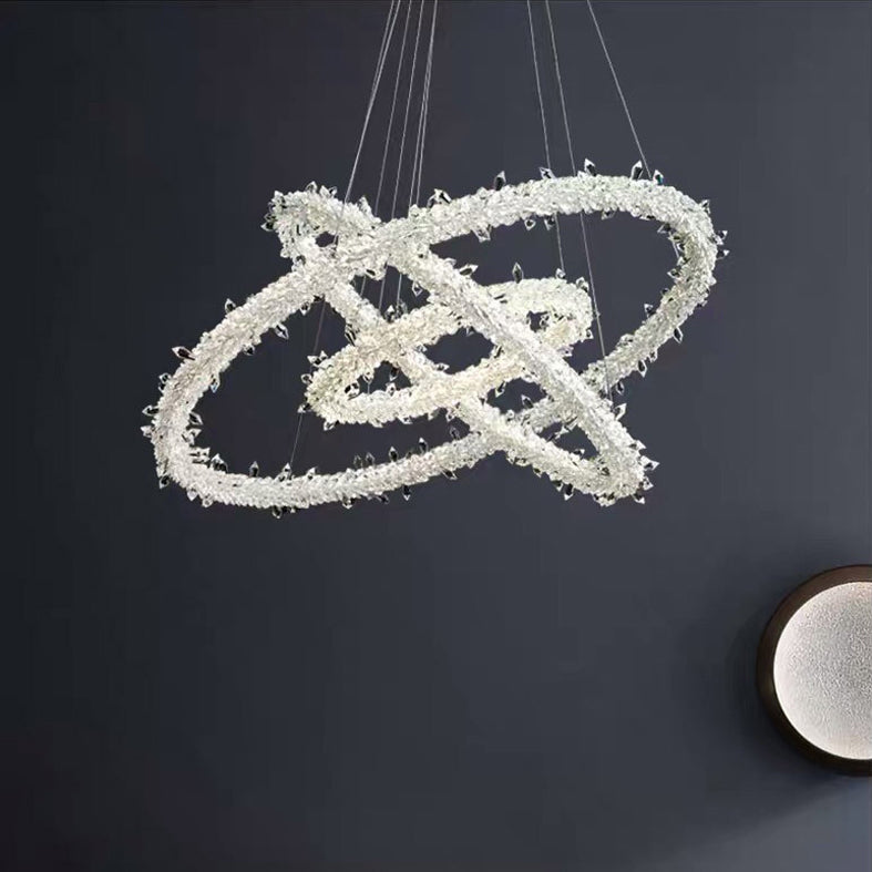 Modern LED Hanging Ceiling Light Clear Circles Pendant Light Fixture with Crystal Shade