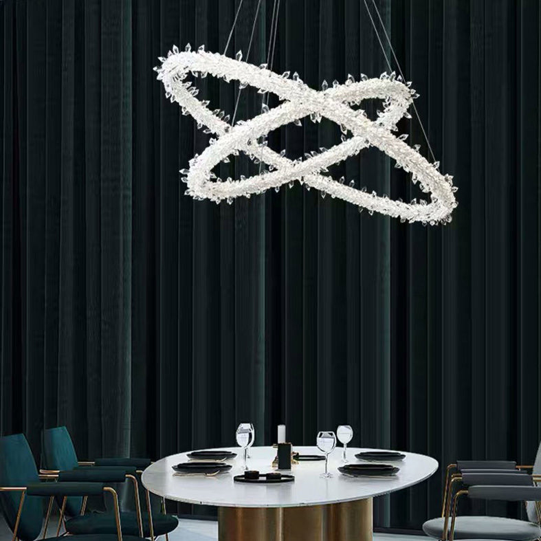 Modern LED Hanging Ceiling Light Clear Circles Pendant Light Fixture with Crystal Shade