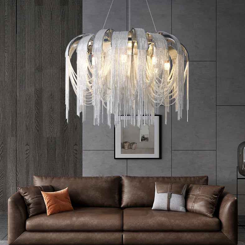 Modern Tassel Circular Pendant Light Metal Indoor Hanging Lamp with Aluminium Chain