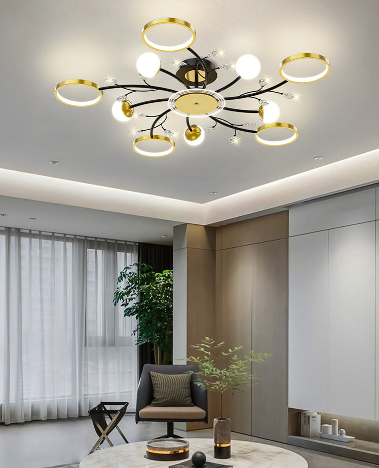 Acrylic Shade LED Semi-Flush Mount in Modern Simplicity Metal Sputnik Ceiling Light in Black and Gold