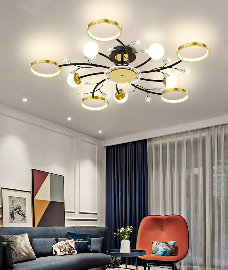 Acrylic Shade LED Semi-Flush Mount in Modern Simplicity Metal Sputnik Ceiling Light in Black and Gold