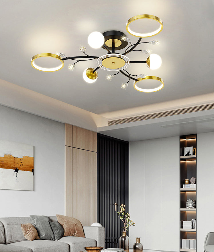 Acrylic Shade LED Semi-Flush Mount in Modern Simplicity Metal Sputnik Ceiling Light in Black and Gold