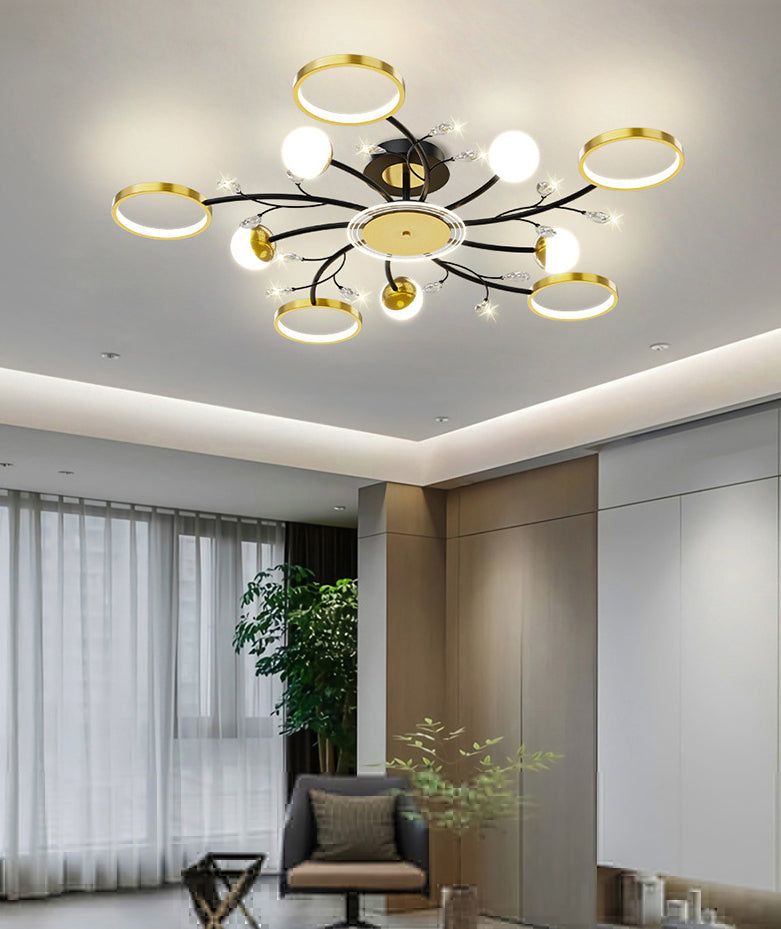 Acrylic Shade LED Semi-Flush Mount in Modern Simplicity Metal Sputnik Ceiling Light in Black and Gold