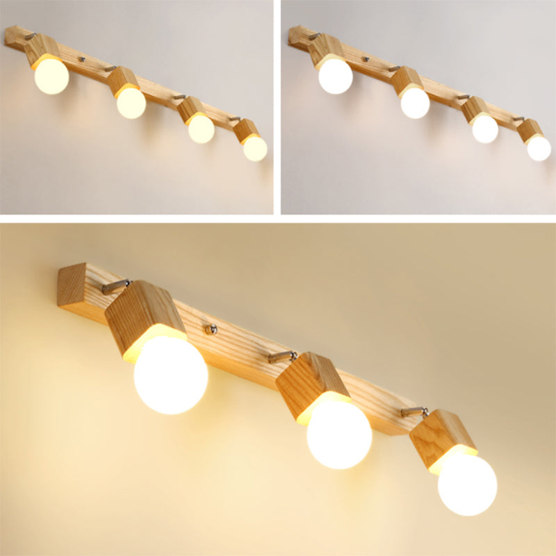 Luz de pared de tocador de tocador cúbico de estilo minimalista moderno luces de espejo de tocador de madera para baño