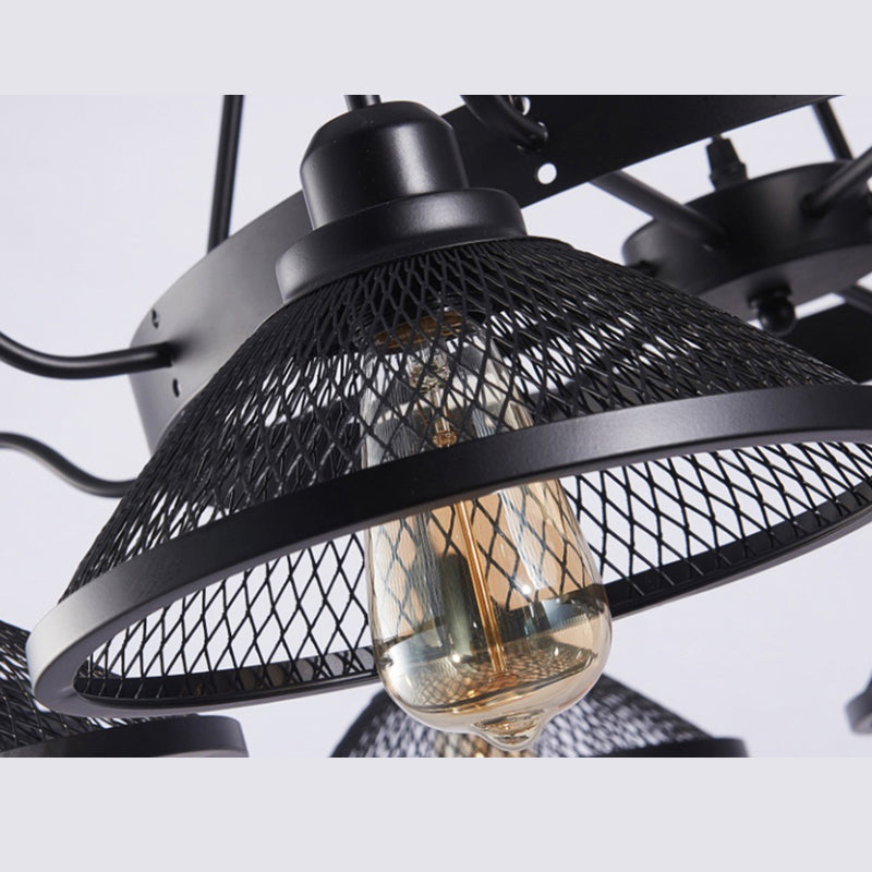 Industrial Cage Flared Chandelier Hanging Light Fixture Metal 8 Lights Pendant Ceiling Fixture Lamp