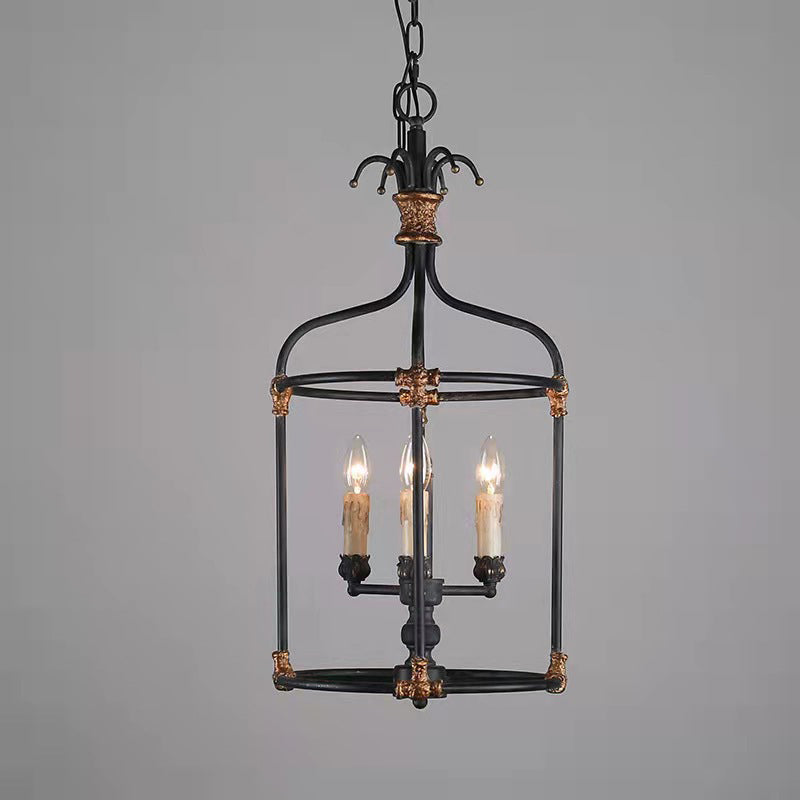 Industrial Lantern Geometric Ceiling Chandelier Pendant Metal 3 Lights Lantern Pendant Lighting