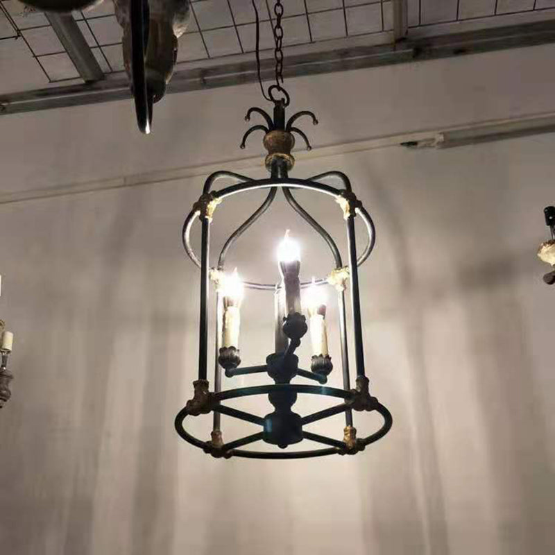 Industrial Lantern Geometric Ceiling Chandelier Pendant Metal 3 Lights Lantern Pendant Lighting