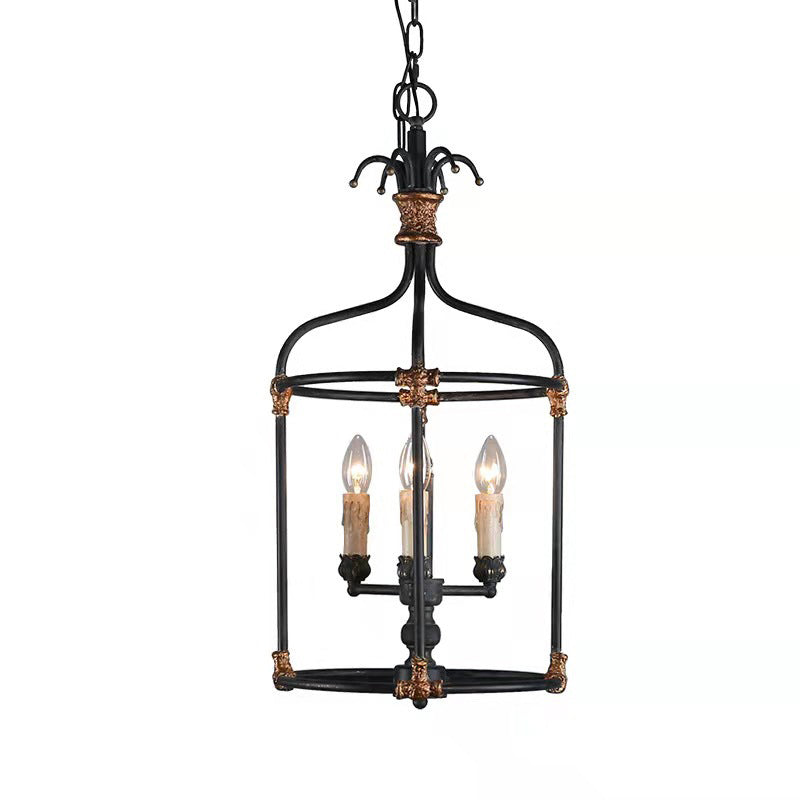 Industrial Lantern Geometric Ceiling Chandelier Pendant Metal 3 Lights Lantern Pendant Lighting