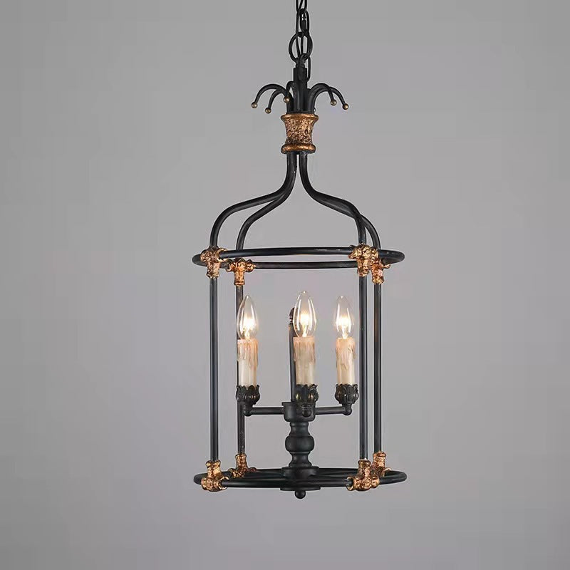 Industrial Lantern Geometric Ceiling Chandelier Pendant Metal 3 Lights Lantern Pendant Lighting