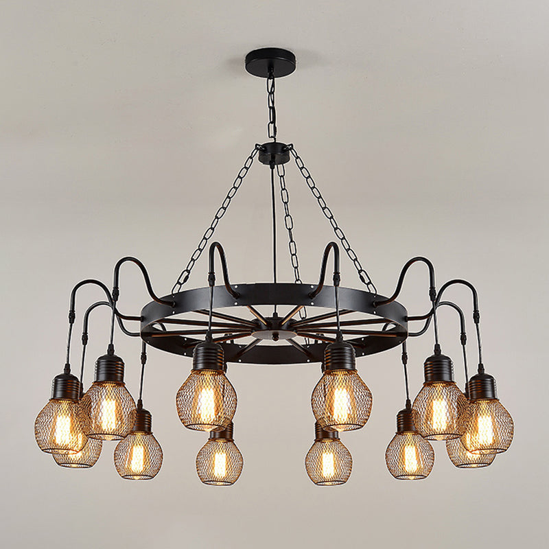 Industrial Wagon Wheel Ceiling Chandelier Pendant Metal 12 Lights Chandelier Lighting