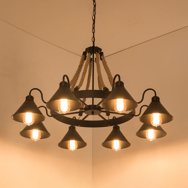 Industrial Wagon Wheel Ceiling Chandelier Pendant Metal 8 Lights Hanging Chandelier