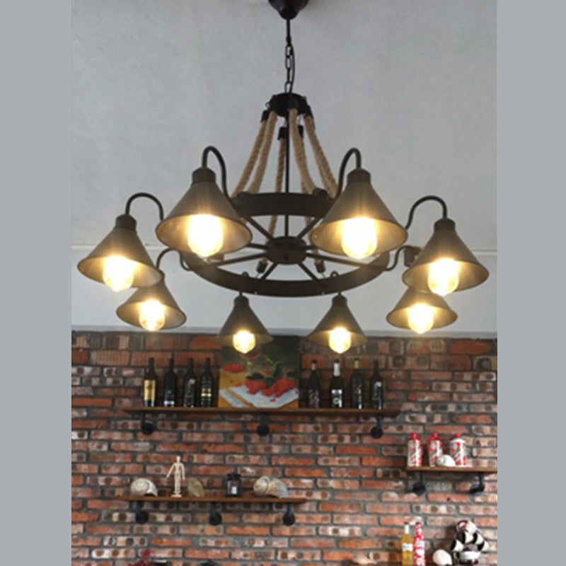 Industrial Wagon Wheel Ceiling Chandelier Pendant Metal 8 Lights Hanging Chandelier