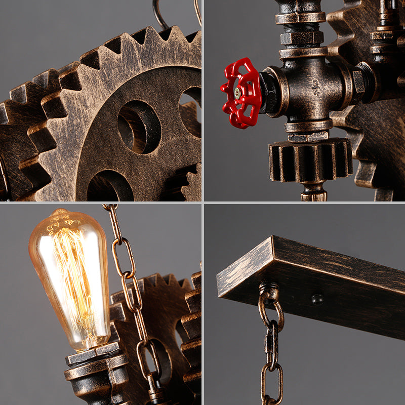 2-Light Chocolate Bronze Metal Ceiling Hung Fixtures Vintage Cog Top Shape Pendant Lighting