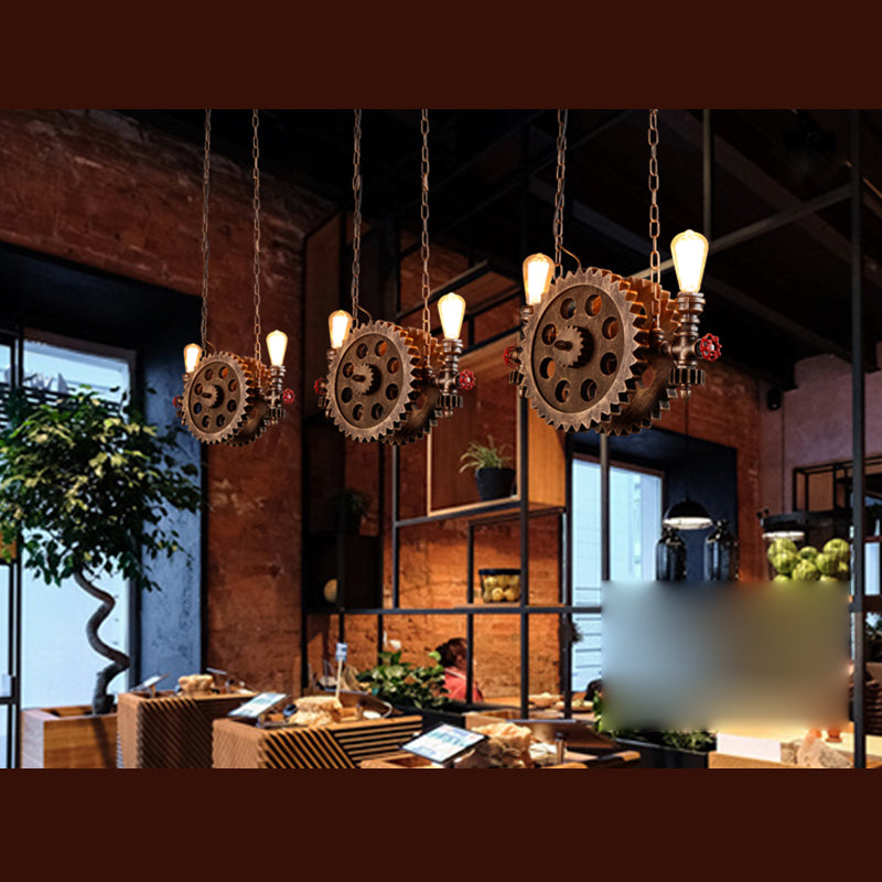 2-Light Chocolate Bronze Metal Ceiling Hung Fixtures Vintage Cog Top Shape Pendant Lighting