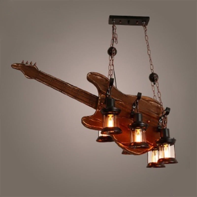 Wooden Brown Bar Pendant Light in Industrial Vintage Style Wrought Iron Hanging Lamp with Glass Shade