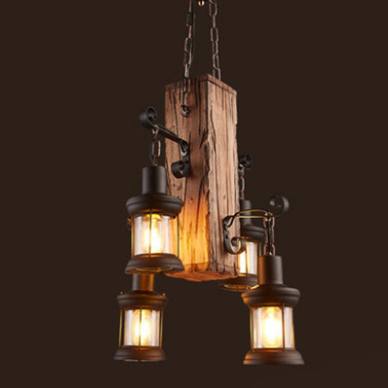 Wrought Iron Brown Pendant Light in Industrial Vintage Style Wooden Sputnik Ceiling Light for Commercial Place