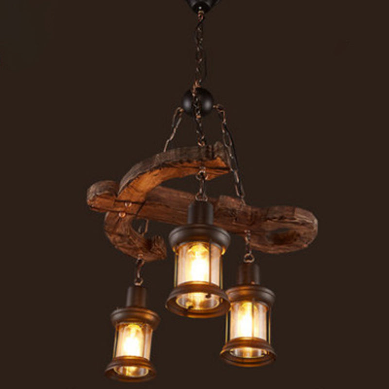 Wrought Iron Brown Pendant Light in Industrial Vintage Style Wooden Sputnik Ceiling Light for Commercial Place