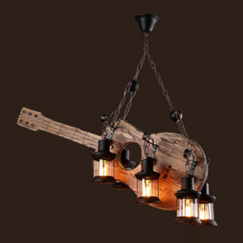 Wrought Iron Brown Pendant Light in Industrial Vintage Style Wooden Sputnik Ceiling Light for Commercial Place