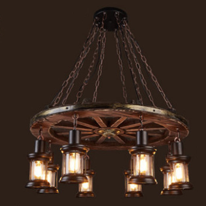 Wrought Iron Brown Pendant Light in Industrial Vintage Style Wooden Sputnik Ceiling Light for Commercial Place