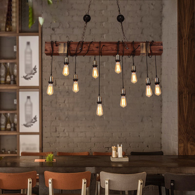 Linear Island Lighting Fixtures Industrial Wood Pendant Lighting for Restaurant