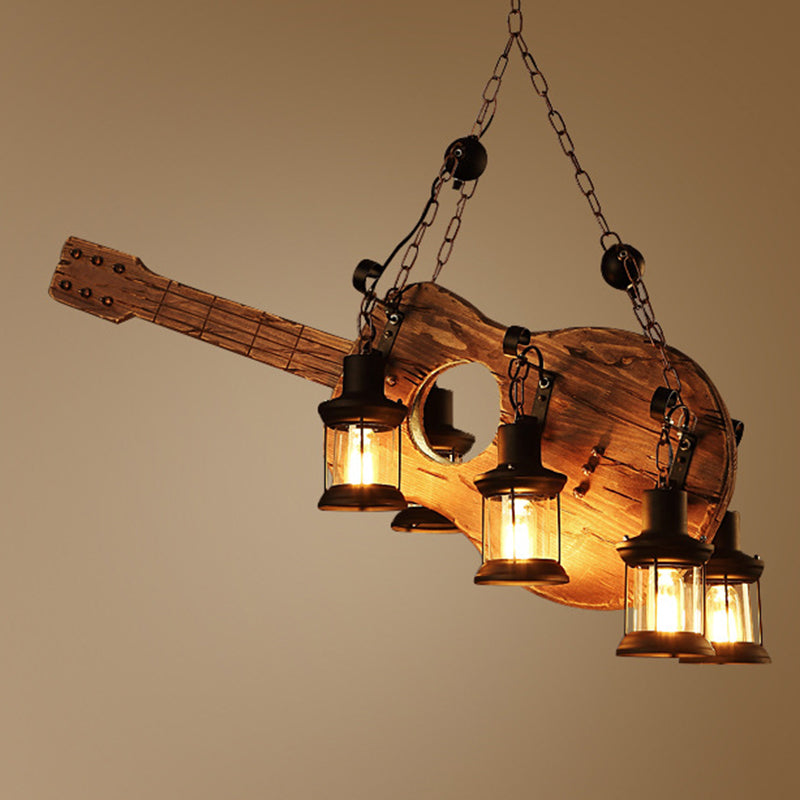 Retro Industrial Style Cylinder Chandelier Wood Pendant Ceiling Lights for Restaurant