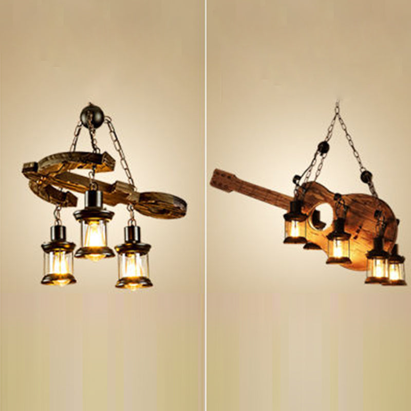 Retro Industrial Style Cylinder Chandelier Wood Pendant Ceiling Lights for Restaurant