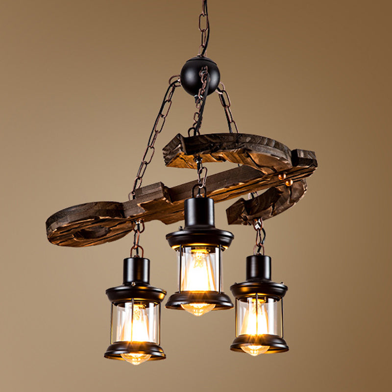 Retro Industrial Style Cylinder Chandelier Wood Pendant Ceiling Lights for Restaurant