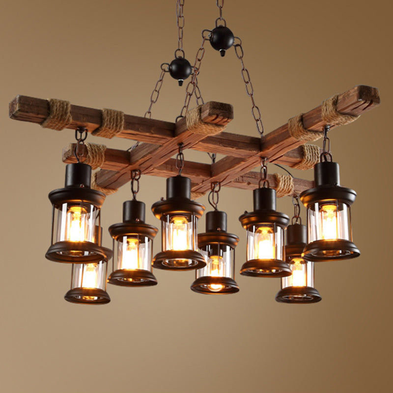 Retro Industrial Style Cylinder Chandelier Wood Pendant Ceiling Lights for Restaurant