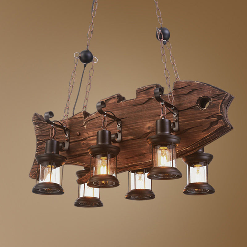 Retro Industrial Style Cylinder Chandelier Wood Pendant Ceiling Lights for Restaurant