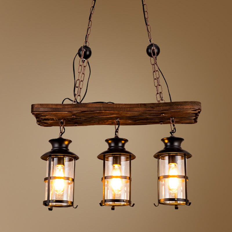 Retro Industrial Style Cylinder Chandelier Wood Pendant Ceiling Lights for Restaurant