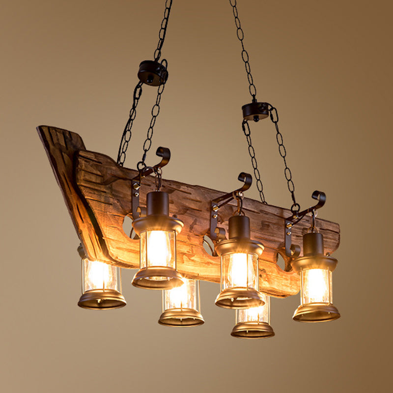 Retro Industrial Style Cylinder Chandelier Wood Pendant Ceiling Lights for Restaurant