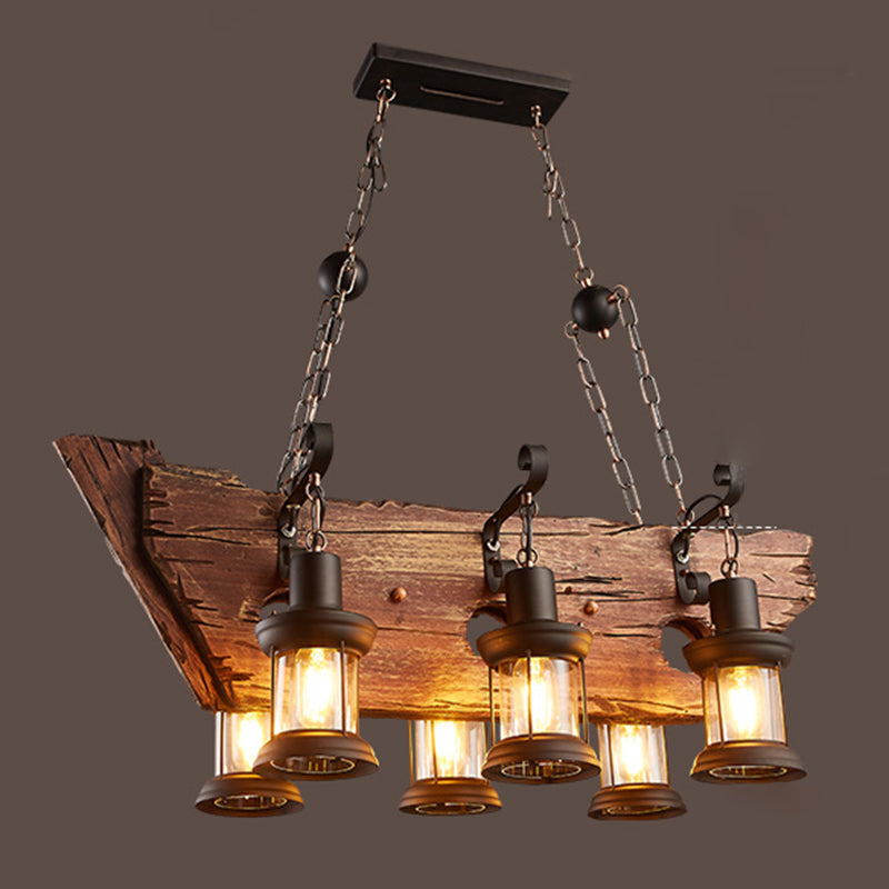 Retro Industrial Style Cylinder Chandelier Wood Pendant Ceiling Lights for Restaurant