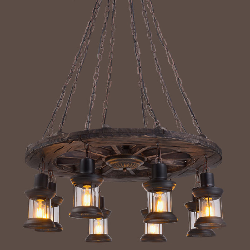 Retro Industrial Style Cylinder Chandelier Wood Pendant Ceiling Lights for Restaurant