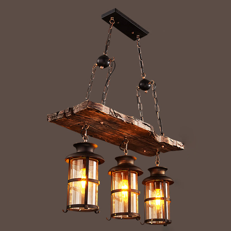 Retro Industrial Style Cylinder Chandelier Wood Pendant Ceiling Lights for Restaurant