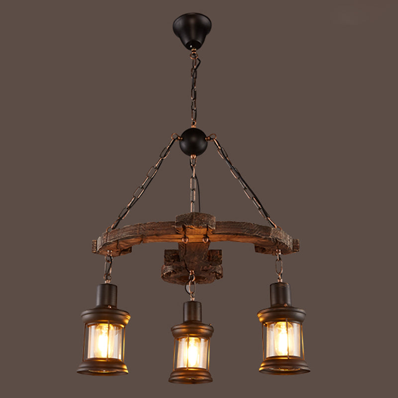 Retro Industrial Style Cylinder Chandelier Wood Pendant Ceiling Lights for Restaurant