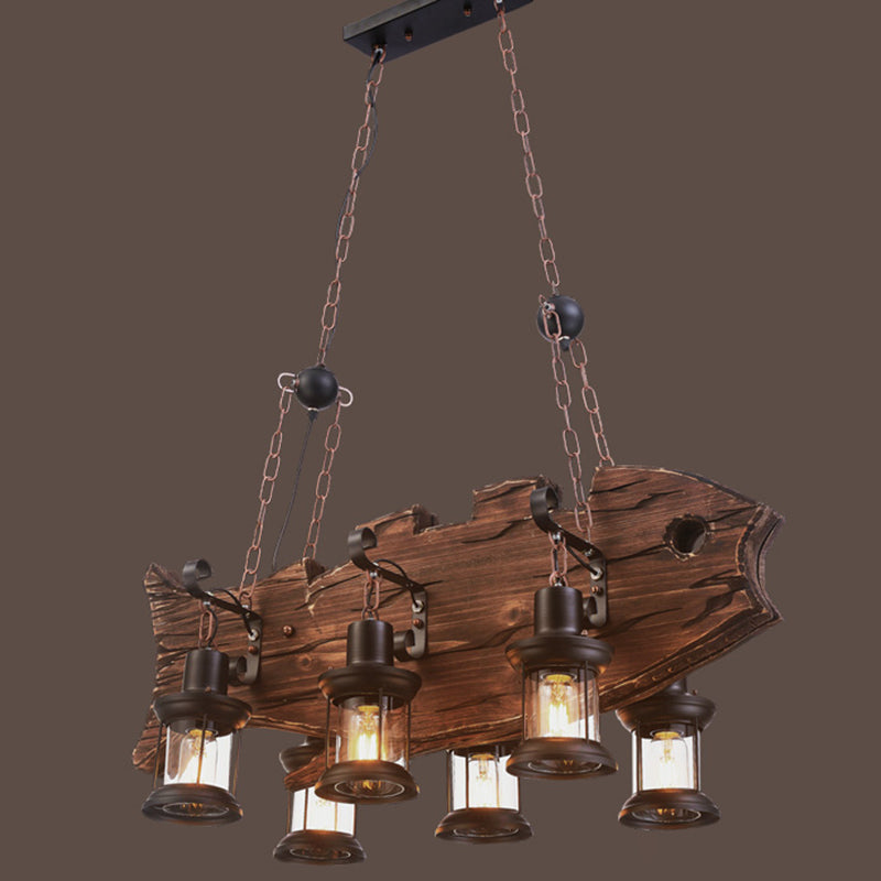 Retro Industrial Style Cylinder Chandelier Wood Pendant Ceiling Lights for Restaurant